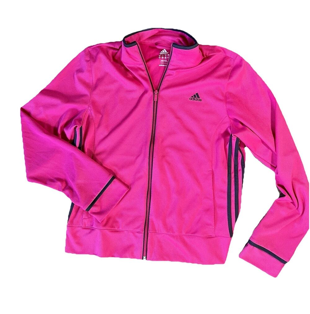 Adidas Pink Track Jacket Full Zip Barbiecore Y2K Athletic Womens Size Large